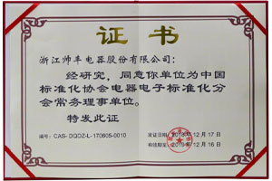 喜報：帥豐入選中國標(biāo)準(zhǔn)化協(xié)會電器電子標(biāo)準(zhǔn)化分會常務(wù)理事單位！